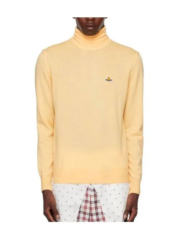 Men's Embroidered Logo Knit Turtleneck Pale Yellow - VIVIENNE WESTWOOD - BALAAN 3