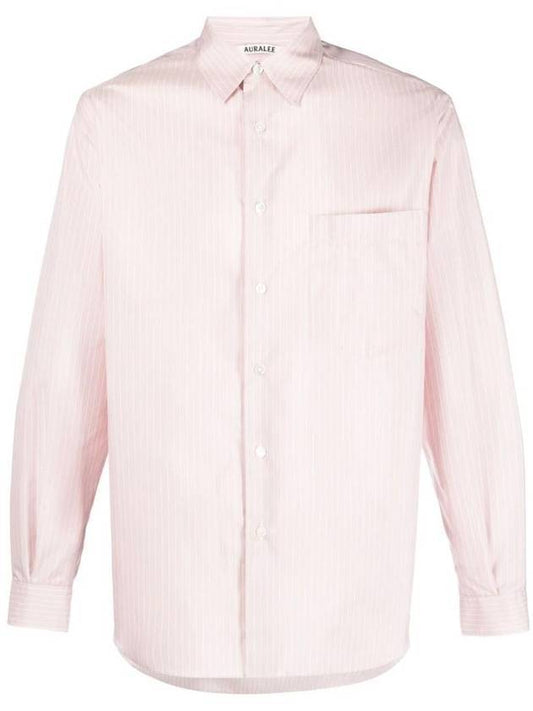 Men's Striped Pins Polyester Long Sleeve Shirt Pink - AURALEE - BALAAN 1