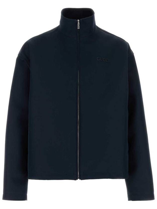 Embroidered wool acetate zip up jacket dark blue - GUCCI - BALAAN 2