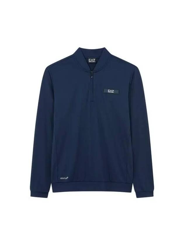 Men s EA7 Logo Patch Half Zip Up T Shirt Navy 270786 - EMPORIO ARMANI - BALAAN 1