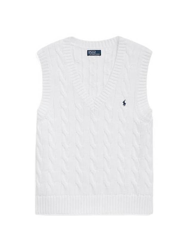 Logo Cable Knit Vest White - POLO RALPH LAUREN - BALAAN 1