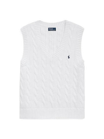 Logo Cable Knit Vest White - POLO RALPH LAUREN - BALAAN 1