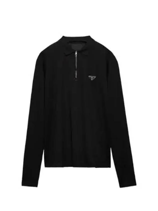 Triangle Logo Long Sleeve Polo Shirt Black - PRADA - BALAAN 2