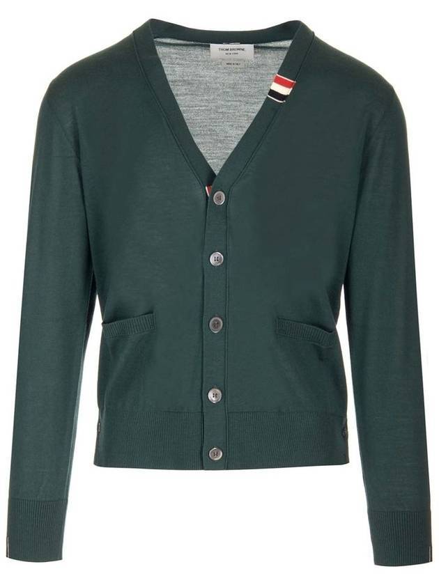 Men's Jersey Stitch V-Neck Cardigan Green - THOM BROWNE - BALAAN 1