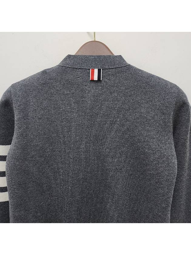 Milano Stitch 4 Bar Classic V Neck Fine Merino Wool Cardigan Medium Grey - THOM BROWNE - BALAAN 8