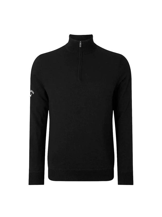 Men's Ribbed Merino 1/4 Zip Long Sleeve T-Shirt Black - CALLAWAY GOLF - BALAAN 1