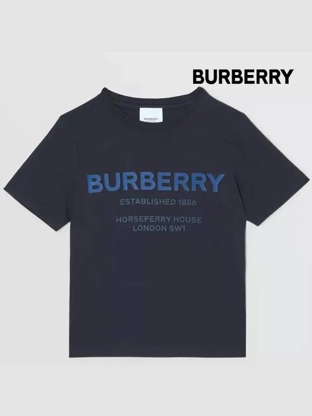 Kids Logo Print Short Sleeve T-Shirt Navy - BURBERRY - BALAAN 3