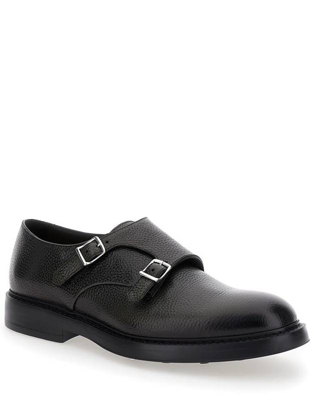 Black Monks Shoes With Double Buckle In Hammered Leather Man - DOUCAL'S - BALAAN 2