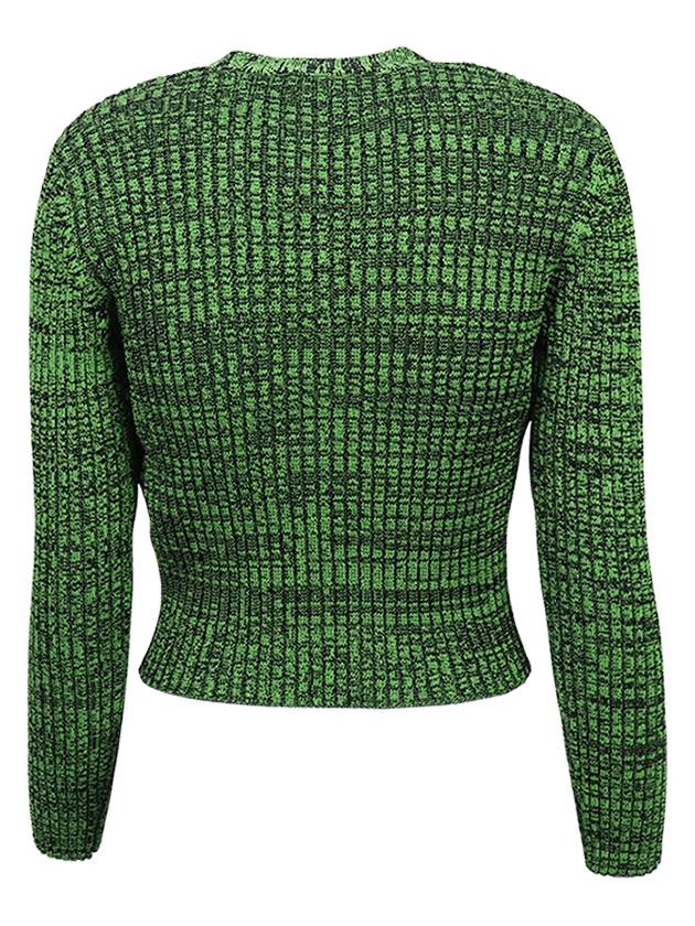 Women's Crop Melange Knit Cardigan Green - GANNI - BALAAN 3