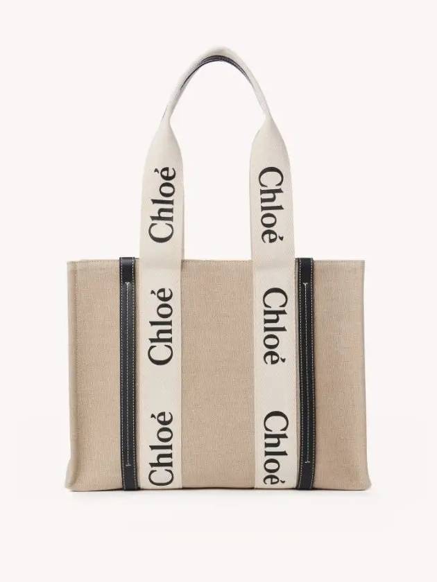 Woody Canvas Medium Tote Bag White Navy - CHLOE - BALAAN 3