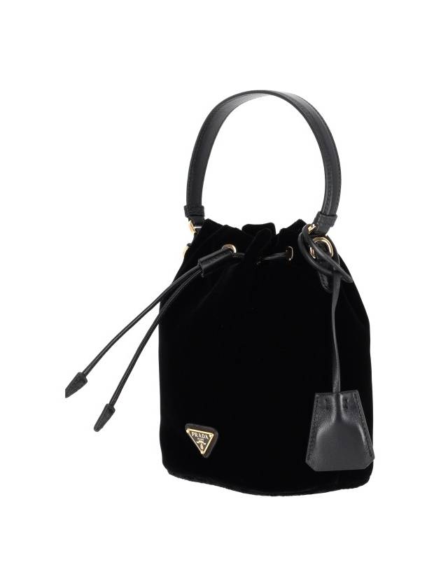 Nappa Leather Detail Velvet Bucket Bag Black - PRADA - BALAAN 5