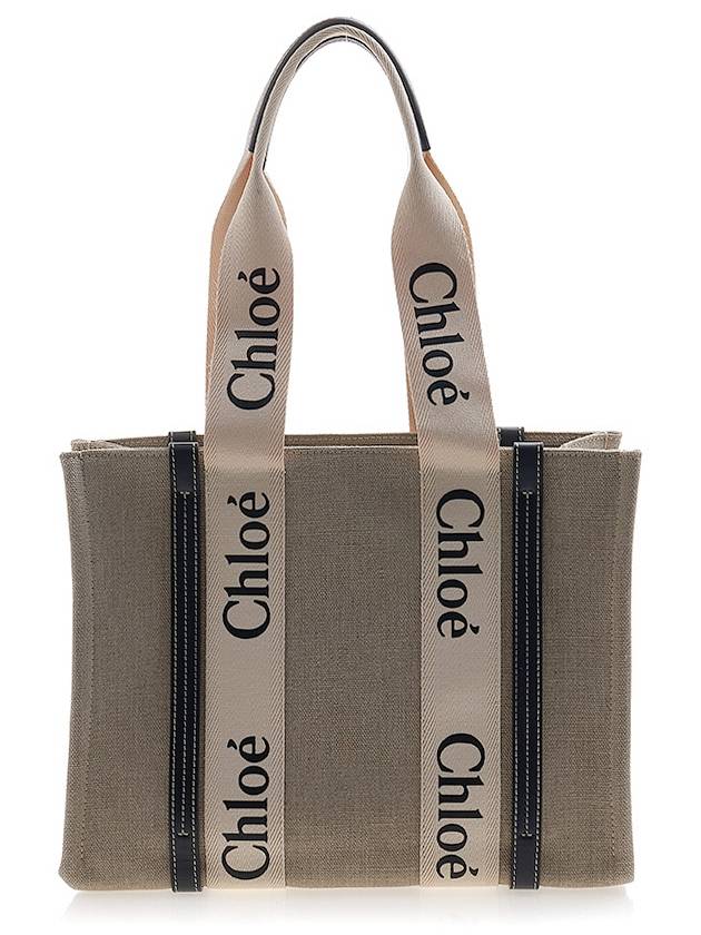 Woody Canvas Medium Tote Bag White Navy - CHLOE - BALAAN 4