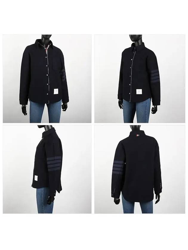 Double Face Tech Twill 4 Bar Oversized Shirt Navy - THOM BROWNE - BALAAN 3