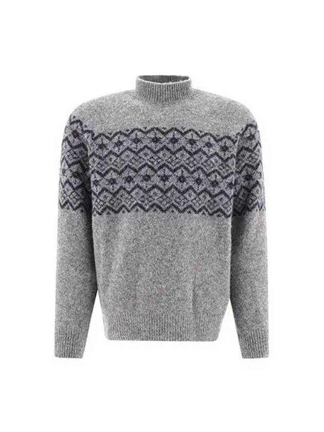 Knit jacquard turtleneck gray - BRUNELLO CUCINELLI - BALAAN 1