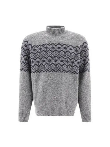 Knit jacquard turtleneck gray - BRUNELLO CUCINELLI - BALAAN 1