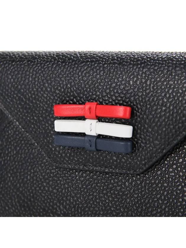 Pebble Grain Leather Bow Detail Envelope Card Wallet Black - THOM BROWNE - BALAAN 4