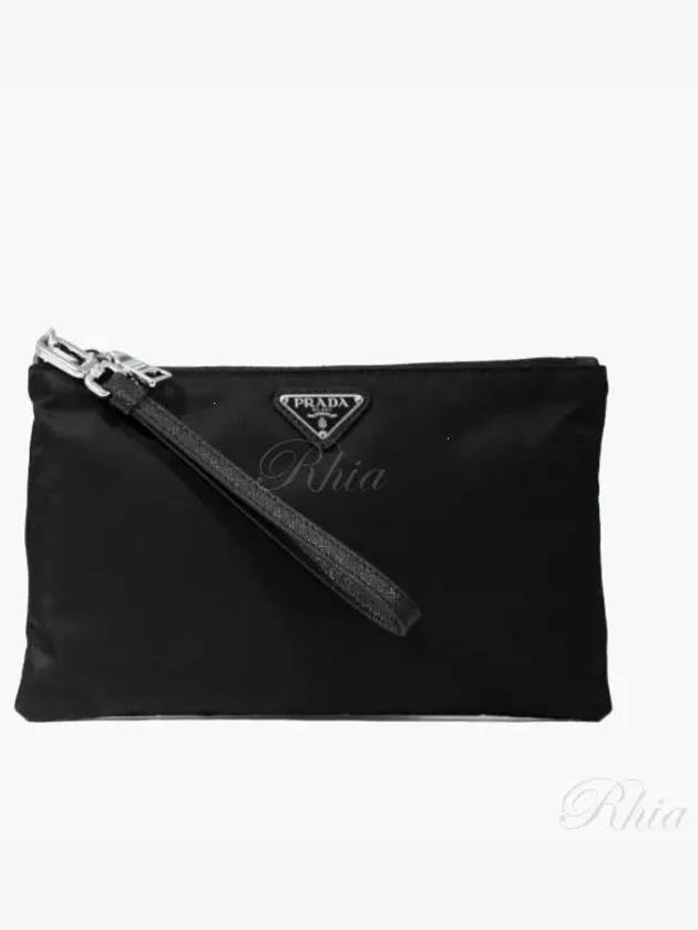 Saffiano Leather Strap Nylon Clutch Bag Black - PRADA - BALAAN 2