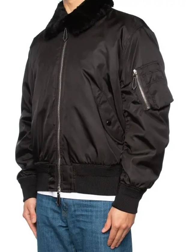 Detachable Shearling Collar Bomber Jacket Black - BURBERRY - BALAAN 5