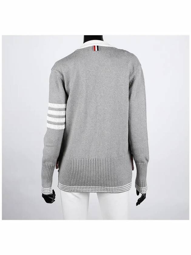 4 Bar Stitch V Neck Cardigan Grey - THOM BROWNE - BALAAN 5