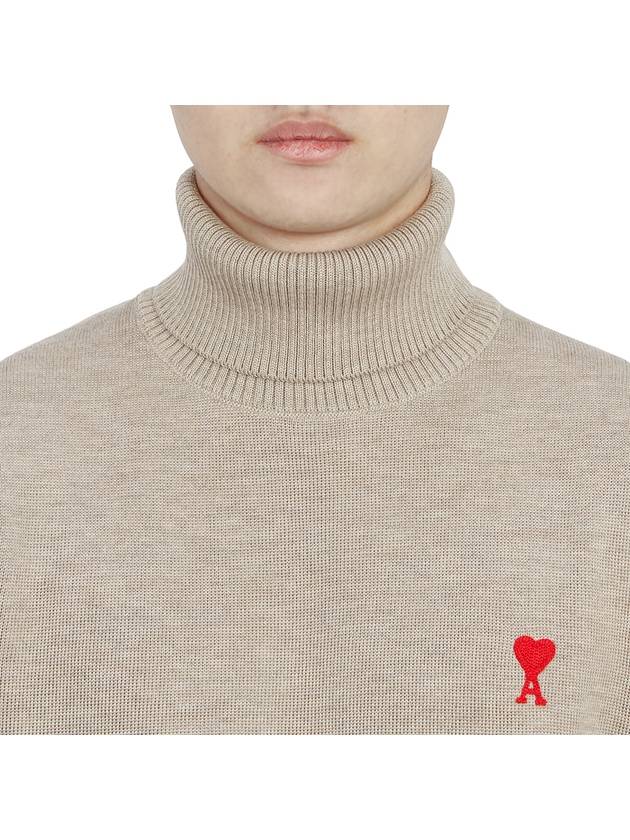 Small Heart Logo Extrafine Merino Wool Turtleneck Beige - AMI - BALAAN 7