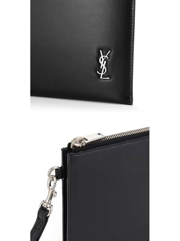 Tiny Monogram Silver Clutch Bag Black - SAINT LAURENT - BALAAN 4