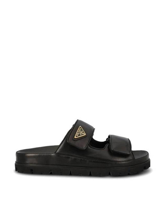 Triangular Logo Nappa Leather Slippers Black - PRADA - BALAAN 1