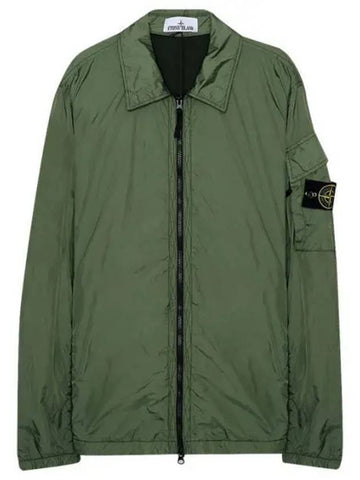 Crinkle Reps Nylon Garment Dyed Overshirt Zip Up Jacket Olive Green - STONE ISLAND - BALAAN 1