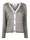 Hector Icon 4 Bar Classic V-neck Fine Merino Cardigan Grey - THOM BROWNE - BALAAN 2