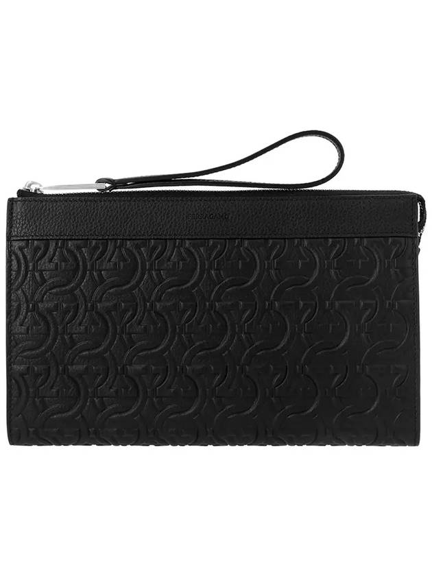 Embossed Logo Zipped Clutch Bag Black - SALVATORE FERRAGAMO - BALAAN 4