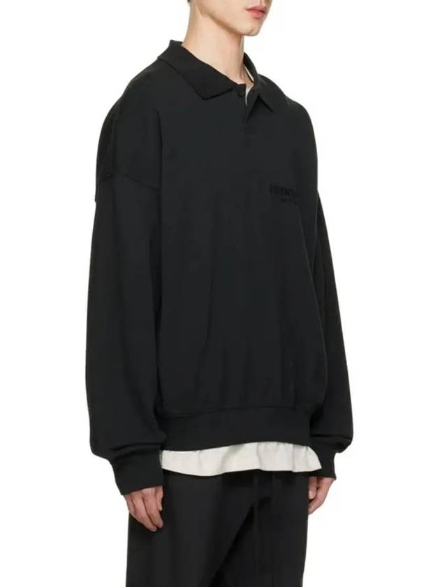 Essentials Minimal Logo Flocked Cuffs Rib Polo Collar Sweatshirt Black - FEAR OF GOD ESSENTIALS - BALAAN 3