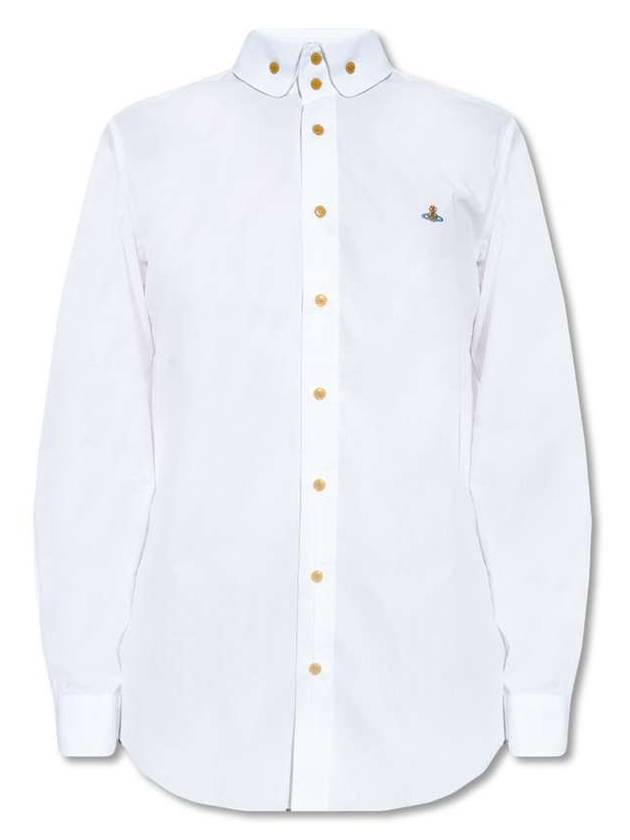 ORB Embroidered Logo Button Down Long Sleeve Shirt White - VIVIENNE WESTWOOD - BALAAN 1