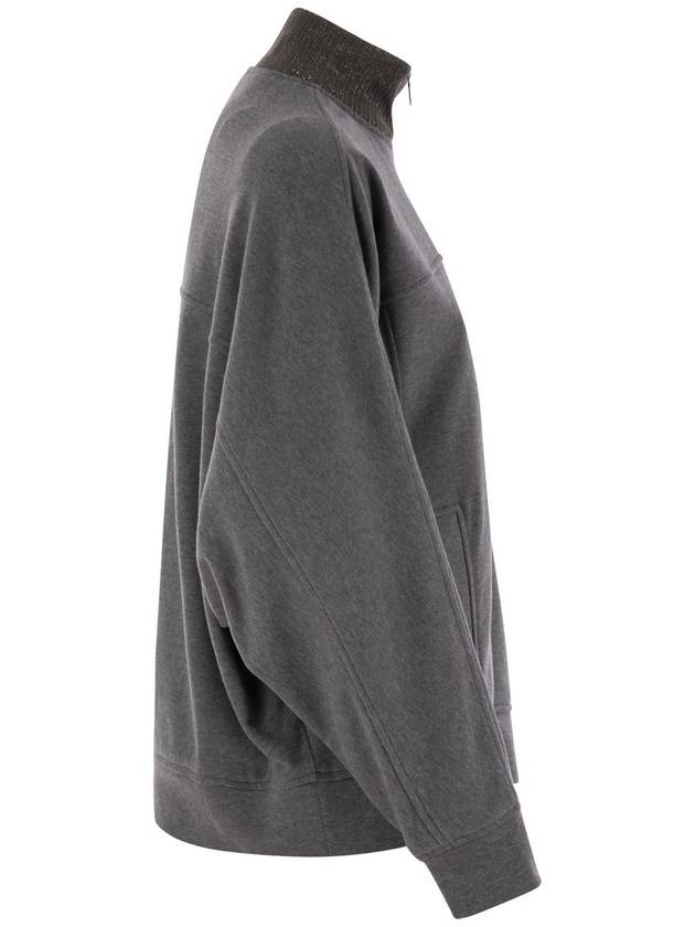 Smooth cotton fleece topwear with ribbed collar Precious - BRUNELLO CUCINELLI - BALAAN 3