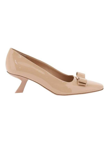 Salvatore Vara Bow Leather Pumps Heel Beige - SALVATORE FERRAGAMO - BALAAN 1