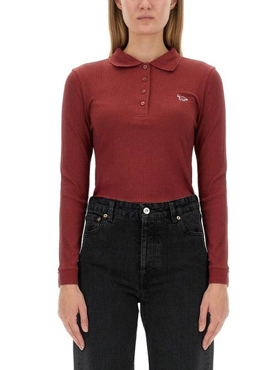 Maison Kitsune Logo Slim Fit Long Sleeve Pk Shirt Bordeaux - MAISON KITSUNE - BALAAN 2