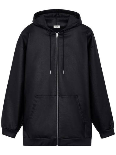 Laminated Fleece Oversized Zip-up Hoodie Black - CELINE - BALAAN 1