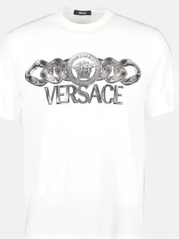 Logo Print Crewneck Short Sleeve T-Shirt White - VERSACE - BALAAN 1