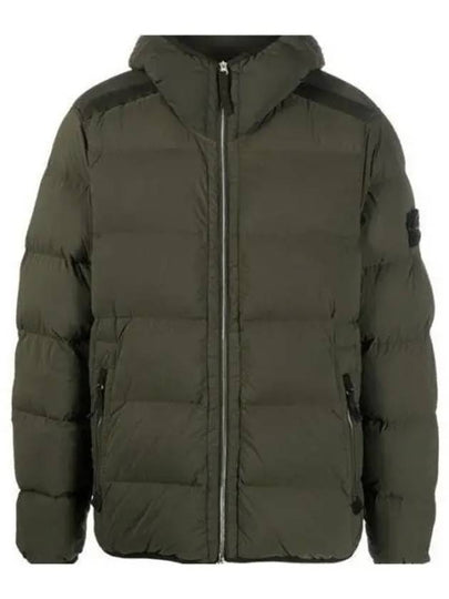 Seamless Logo Nylon Hooded Down Jacket Olive - STONE ISLAND - BALAAN 2