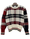 Tartan Check Jacquard Wool Mohair Knit Top Red Beige - THOM BROWNE - BALAAN 3