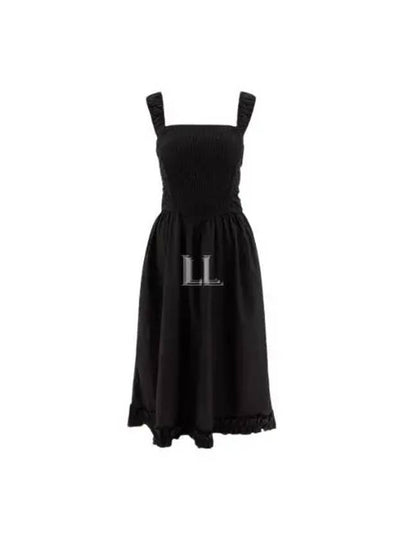 Cotton Poplin Strap Midi Dress Black - GANNI - BALAAN 2