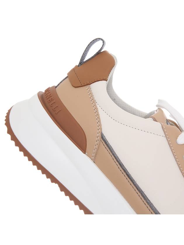 Logo Patch Leather Low Top Sneakers Beige White - BRUNELLO CUCINELLI - BALAAN 8