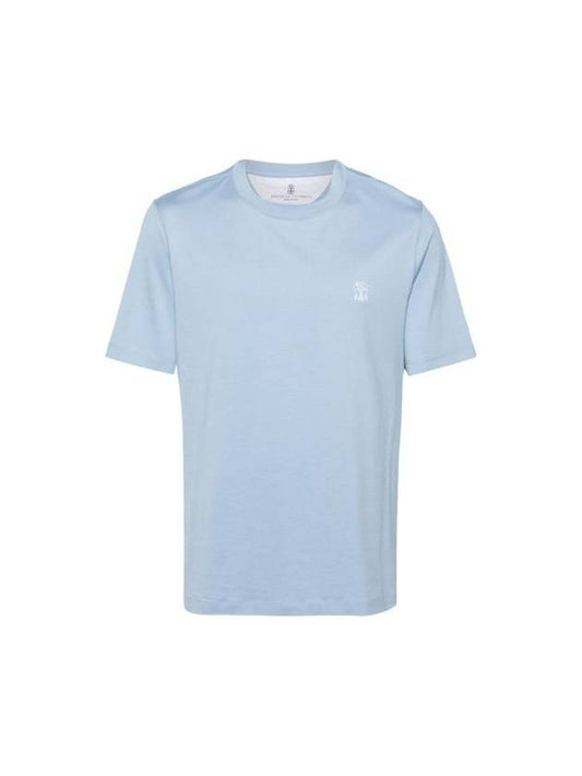 Logo Short Sleeve T-shirt Blue - BRUNELLO CUCINELLI - BALAAN 1