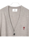 Red Heart Logo Merino Wool Cardigan Beige - AMI - BALAAN 4