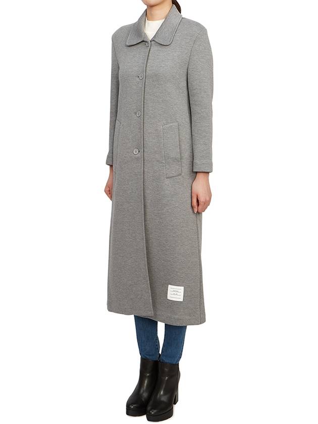 Women's Double Face Tech Round Collar Cotton Overcoat Medium Grey - THOM BROWNE - BALAAN 4