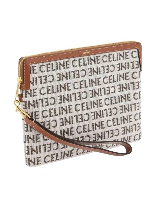 Women's All-Over Signature Logo Small Calfskin Pouch Bag Natural Tan - CELINE - BALAAN 4