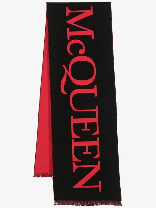 Oversized Logo Intarsia Muffler Black Red - ALEXANDER MCQUEEN - BALAAN 1