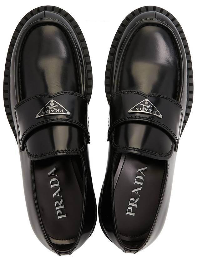 Chocolate Brushed Leather Loafers Black - PRADA - BALAAN 3