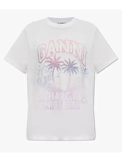 Logo Print Short Sleeve T-Shirt White - GANNI - BALAAN 2