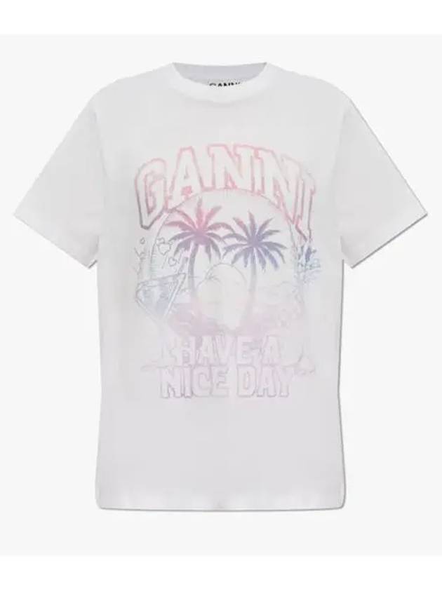 Logo Print Short Sleeve T-Shirt White - GANNI - BALAAN 2