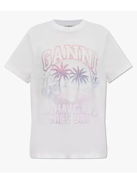 Logo Print Short Sleeve T-Shirt White - GANNI - BALAAN 2