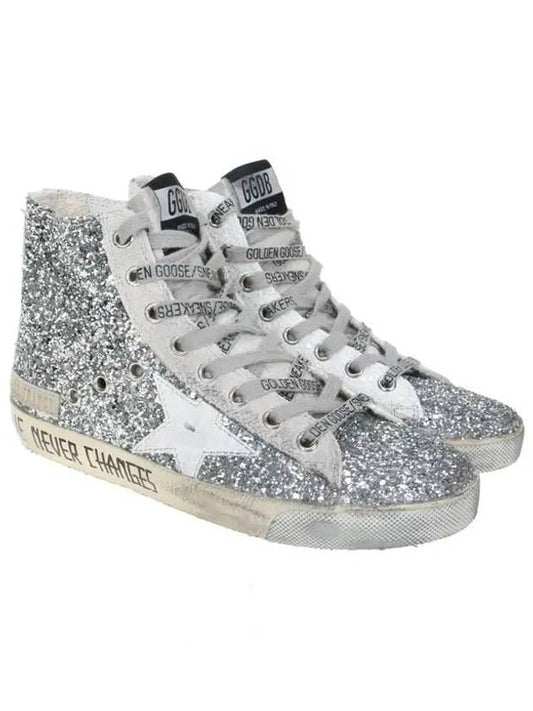 Women's Silver Glitter Suede Francie High Top Sneakers - GOLDEN GOOSE - BALAAN 2